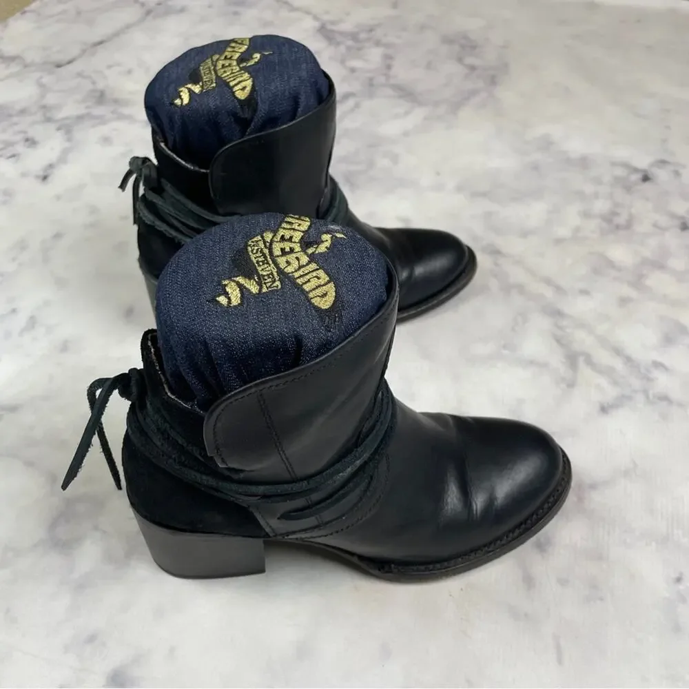 Freebird by Steven Casey Black Wrap Strap Ankle Booties Boho Festival Sz 8